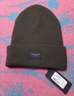 Rag and bone new York mens wool beanie hat dark green